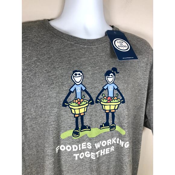 New Life Is Good Unisex T Shirt Size XXL Foodies Working Together Gray - Picture 2 of 13